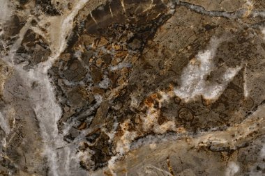 Bu yakın çekim, kahverengi, gri ve beyaz tonlarının yer aldığı doğal taşın karmaşık desenlerini ve renklerini vurgular. Benzersiz dokular güzel bir görsel ekran yaratır..