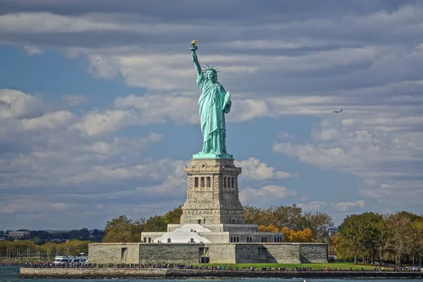 The Statue of Liberty on Liberty Island in New York Harbor. A gift from the people of France to the people of the United States. Designed by Fredric Auguste Bartholdi and built by Gustave Eiffel.