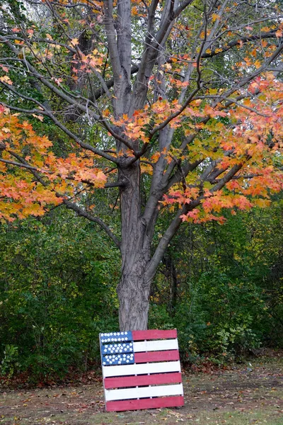 Croton Hudson New York Home Made American Flag Red Maple — стокове фото