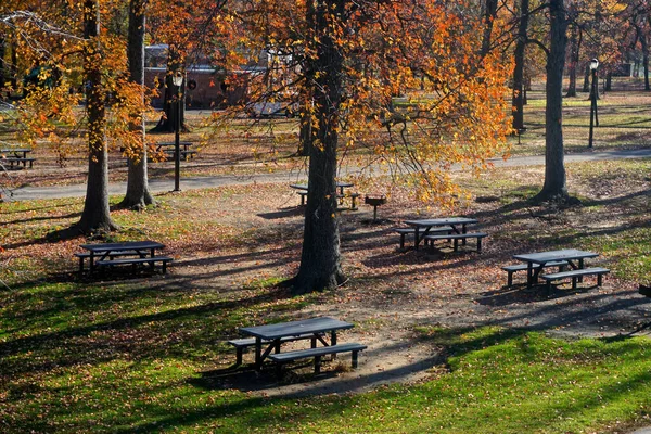 Pelham Bay Park Bronx Nueva York Mesas Picnic Debajo Los — Foto de Stock