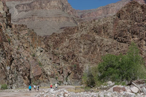 亚利桑那州的桃泉 游客们沿着蜿蜒曲折的钻石溪大道 穿过桃泉峡谷 前往科罗拉多河 — 图库照片