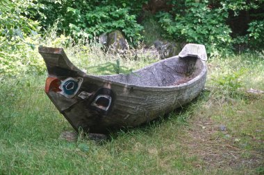 Ketchikan, Alaska: Replica of a Tlingit canoe at Potlatch Totem Park, a recreated Tlingit village in the American Northwest. clipart