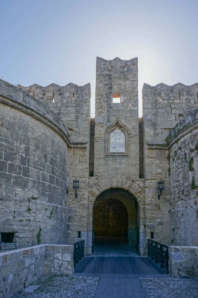 Rhodes Grèce Porte Ambroise Une Des Nombreuses Tours Xive Siècle — Photo