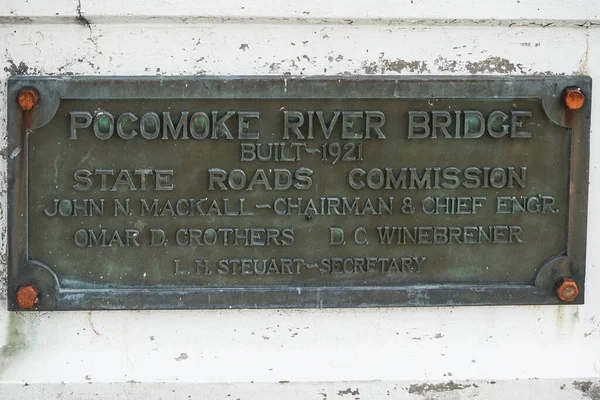 Pokomoke Maryland Bronze Platque Pokomoke River Bridge 1921 — стокове фото