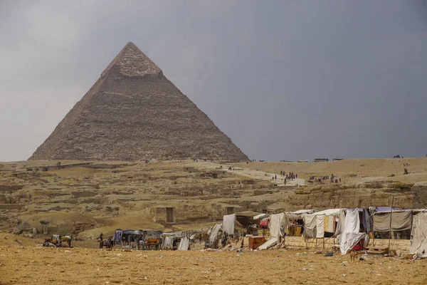 Гіза Єгипет Сміття Намети Сувенірних Продавців Пірамідальному Комплексі Хуфу — стокове фото