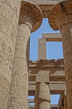 Luxor, Mısır: Karnak Tapınağı 'ndaki Amun Tapınağı' nda hiyerogliflerle kaplı sütunlar.