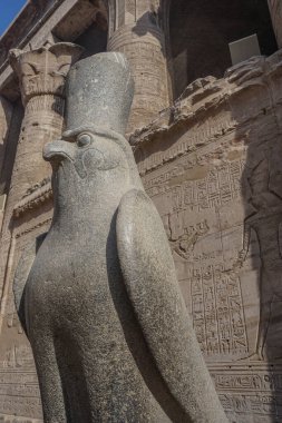 Edfu, Mısır: Dendera 'nın Horus ve Hathor' una adanmış en büyük tapınak olan Edfu tapınağındaki Horus heykeli.