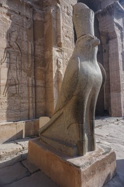 Edfu, Mısır: Dendera 'nın Horus ve Hathor' una adanmış en büyük tapınak olan Edfu tapınağındaki Horus heykeli.