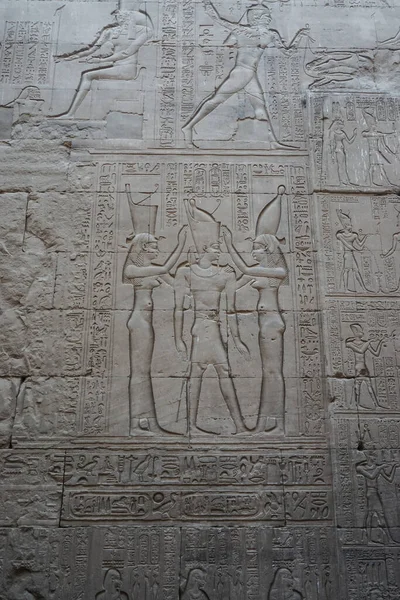 Edfu Egipto Detalhe Parede Com Carvings Temple Edfu Temple Maior — Fotografia de Stock