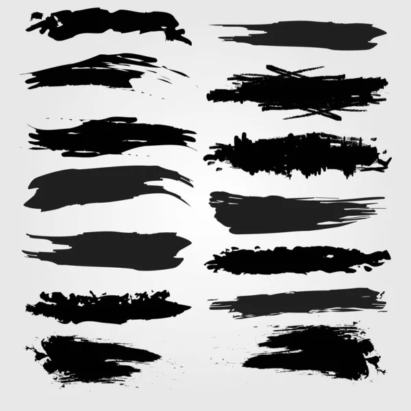 Grande Collection Peinture Noire Coups Pinceau Encre Pinceaux Lignes Grungy — Image vectorielle