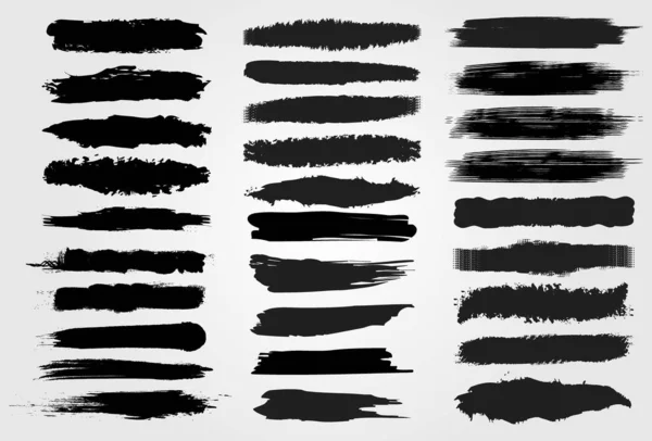 Duża Kolekcja Czarnej Farby Pociągnięcia Pędzlem Pędzle Linie Grungy Brudne — Wektor stockowy