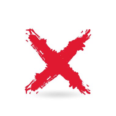 Çapraz işaret. Kırmızı grunge X simgesi beyaz arkaplanda izole edildi.