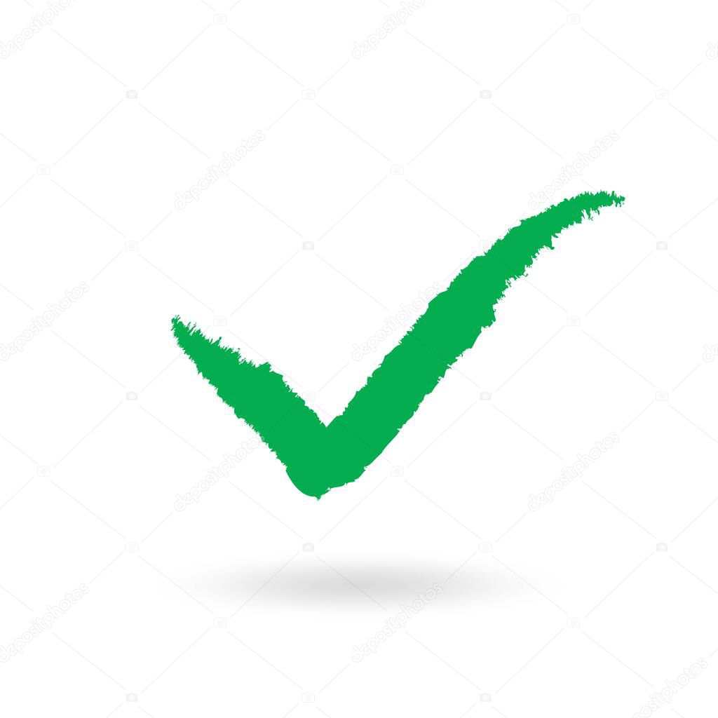 Green checkmarkk icon isolated on white background.