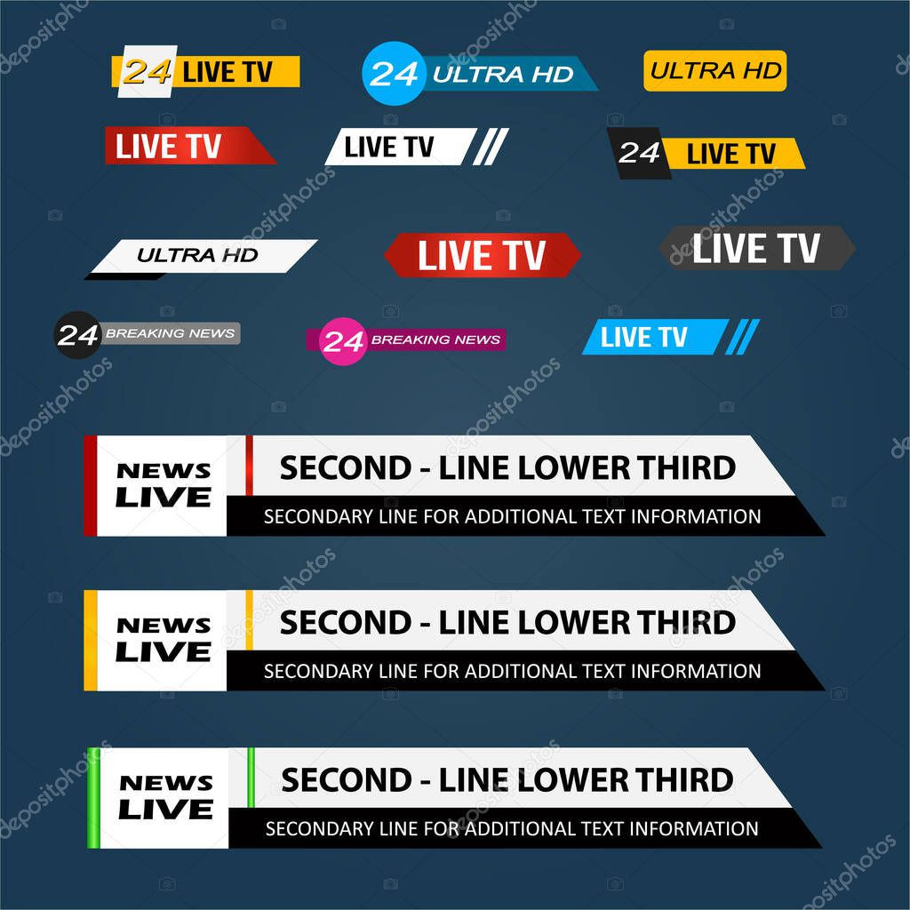 Lower Third TV News Bars Set Vector. News Lower Thirds pack. TV News Bars Set Vector.