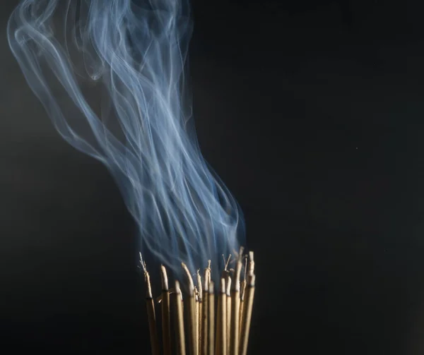 Incense Burning Incense White Smoke Black Background Used Background Image — Stock Photo, Image