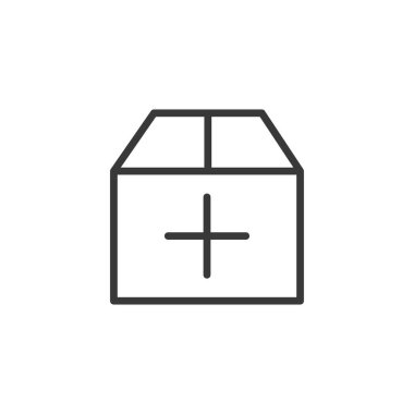 Kutu simgesine ekle. Lojistik sembol modern, basit, vektör, web sitesi tasarımı için simge, mobil uygulama, ui. Vektör İllüstrasyonu