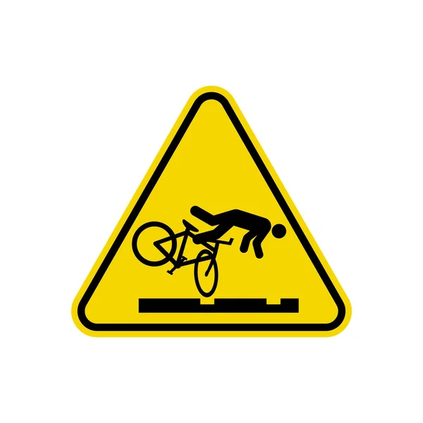 Велосипедист Trip Hazard Train Tracks Sign Желтый Треугольник Предупреждения Простой — стоковый вектор