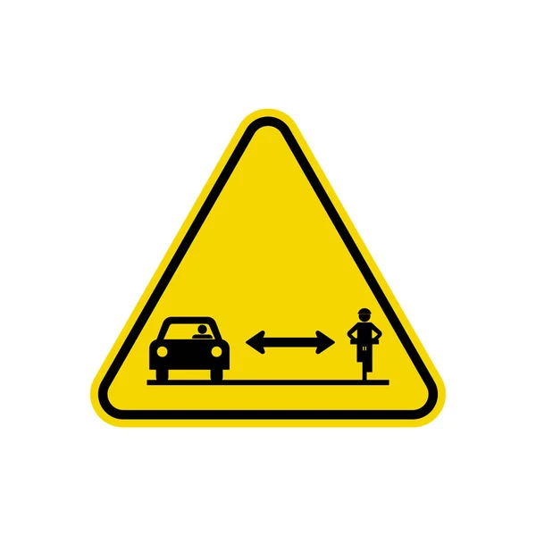 Car Bike Passing Distance Sign Yellow Triangle Warning Symbol Simple — Stock Vector