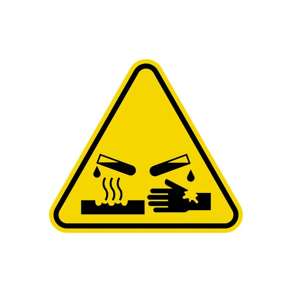 Corrosive Substance Sign Yellow Triangle Warning Symbol Simple Flat Vector — Stock Vector