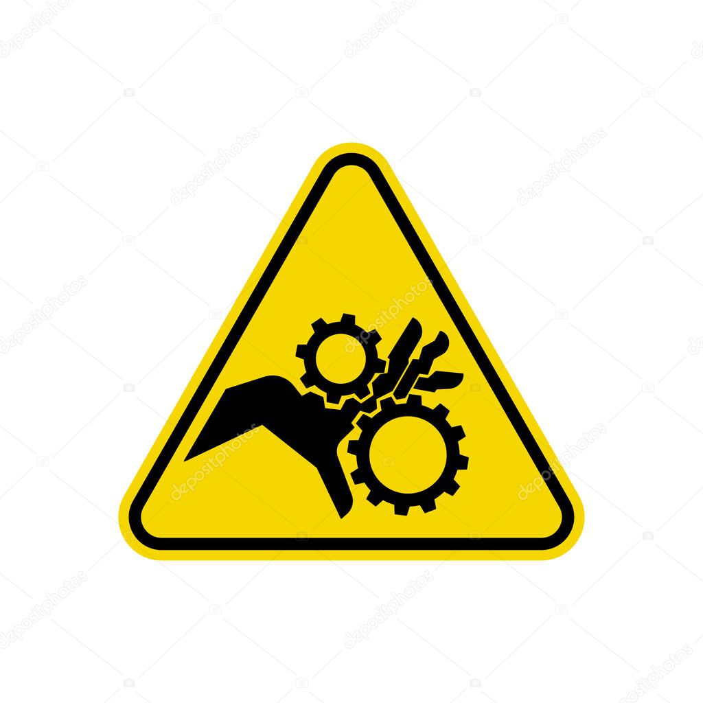 Pinch Point Entanglement Crush Gears Sign. ISO Triangle Warning Symbol Simple, Flat Vector, Icon You Can Use Your Website Design, Mobile App Or Industrial Design. Vector Illustration