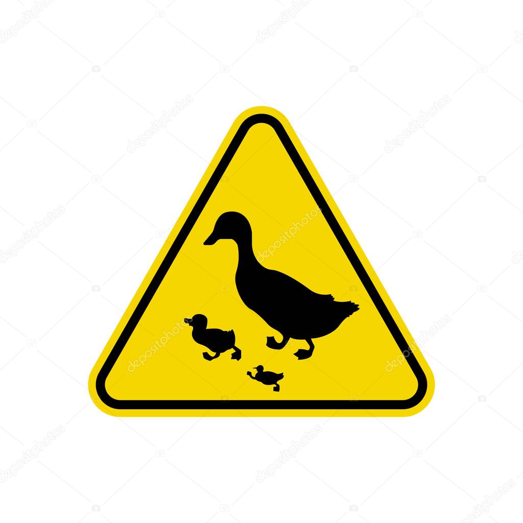 Duck and Ducklings Crossing Warning Triangle Sign Isolated On White Background. Caution Symbol Simple, Flat Vector, Icon You Can Use Your Website Design, Mobile App Or Industrial Design