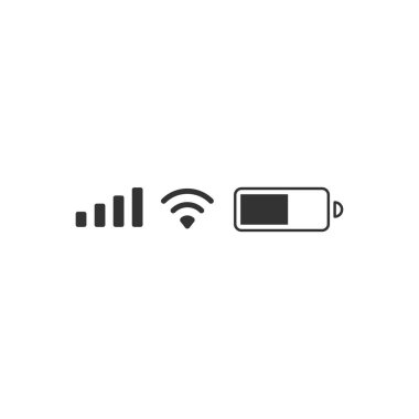 Cep telefonu sinyali, kablosuz ağ, pil ikonu. Durum çubuğu sembolü modern, basit, vektör, web sitesi tasarımı için simge, mobil uygulama, ui. Vektör İllüstrasyonu