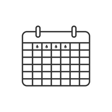 Beyaz arkaplanda damla simgesine sahip takvim izole edildi. Kadınlar, web sitesi tasarımı için modern vektör simgesi, mobil uygulama, ui. Vektör İllüstrasyonu