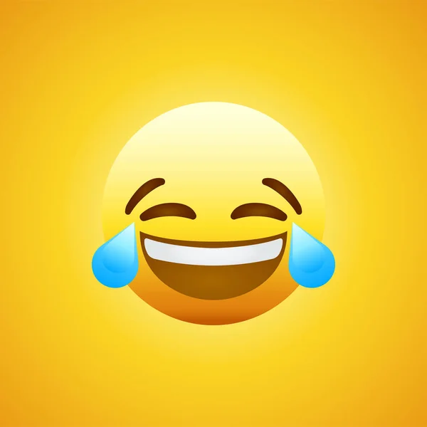 Sarı arka planda izole edilmiş gülen emoji. Gözyaşı sembollü yüz modern, basit, vektör, web sitesi tasarımı için simge, mobil uygulama, ui. Vektör İllüstrasyonu