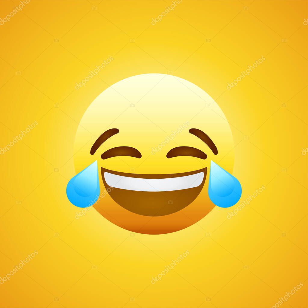 Laughing emoji isolated on yellow background. Face with tears emoticon symbol modern, simple, vector, icon for website design, mobile app, ui. Vector Illustration