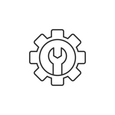 İngiliz anahtarı ikonlu dişli. Web sitesi tasarımı için modern, basit, vektör simgesi ayarlanıyor, mobil uygulama, ui. Vektör İllüstrasyonu