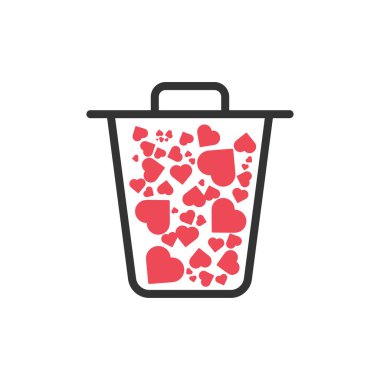 Kalp desenli çöp kutusu simgesi. Vektör İllüstrasyonu