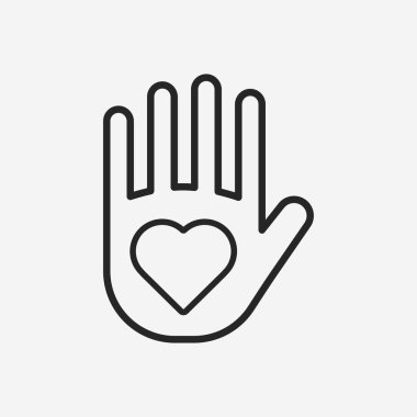 Heart In Hand Social Media Simgesi Gri arka planda izole edildi. Web Sitesi veya Mobil Uygulama için Bağış Sembolü Modern Basit Vektör Simgesi