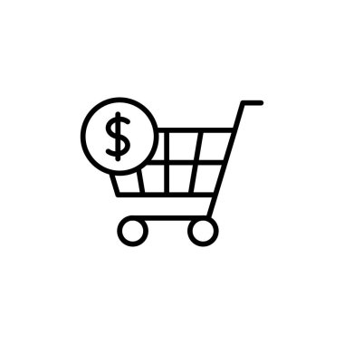 Dolar ikonlu alışveriş arabası. Web sitesi tasarımı için modern, basit, vektör, simge satın al, mobil uygulama, ui. Vektör İllüstrasyonu