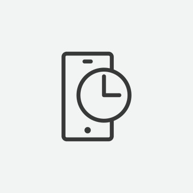 Arkaplanda saat simgesi olan akıllı telefon. Gadget sembolü modern, basit, vektör, web sitesi tasarımı için simge, mobil uygulama, ui. Vektör İllüstrasyonu