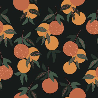 Projeleriniz için portakal meyvesinin dekoratif görüntüsüne sahip kusursuz vektör deseni