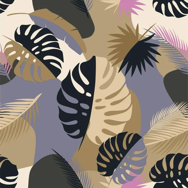 Motif Sans Couture Avec Image Décorative Feuilles Tropicales Exotiques — Image vectorielle