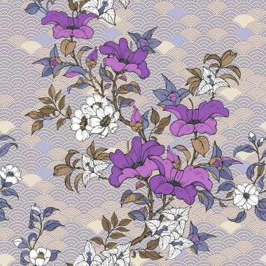 Kamelya çiçeğiyle kusursuz vektör dekoratif desen 