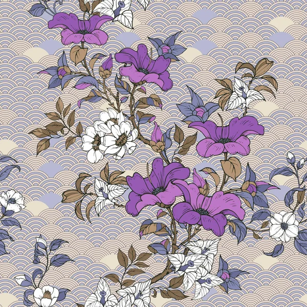 Kamelya çiçeğiyle kusursuz vektör dekoratif desen 