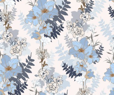 Dekoratif zarif çiçeklerle kusursuz vektör deseni