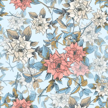 Hassas gülleri olan kusursuz vektör deseni