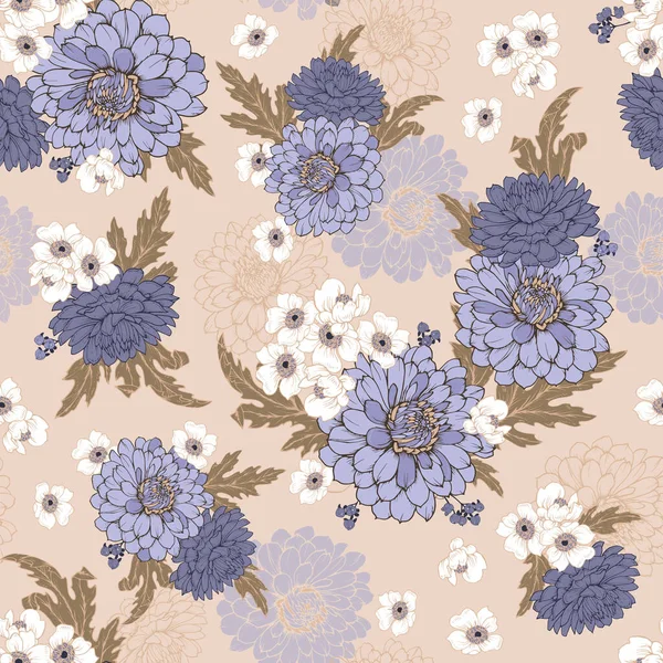 Motif Floral Sans Couture Avec Bouquet Dahlias — Image vectorielle