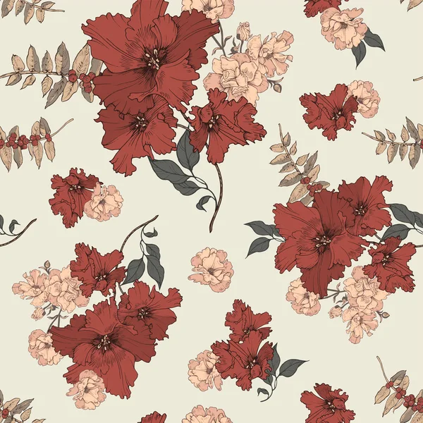 Motif Floral Sans Couture Avec Des Fleurs Élégantes Une Branche — Image vectorielle