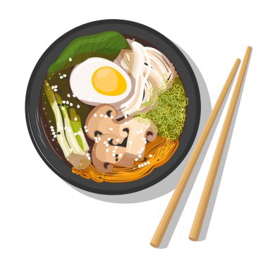 Yumurta ve sebzeli Japon ramen kasesi.
