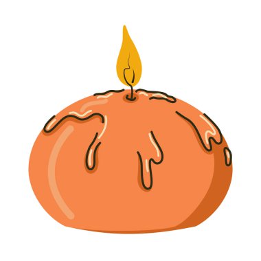 Eriyen balmumu alevi olan yuvarlak turuncu mum.