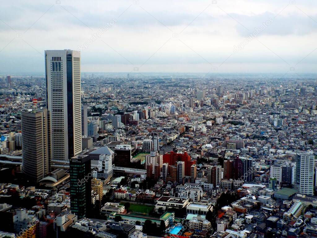 Tokyo, Japan, July 15, 2016: Panoramic view of Tokyo from the 45th floor of the Metropolitan Government Building, headquarters of the Tokyo City Council.