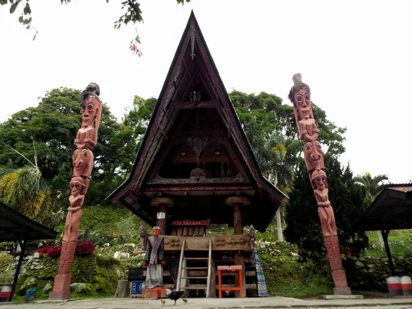 Pulau Samosir Toba Szumátra Indonézia 2018 Január Hagyományos Faház Két — Stock Fotó