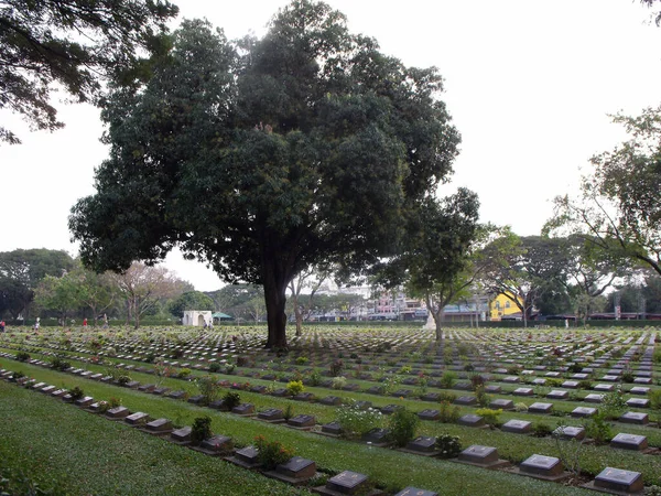 Kanchanaburi Tailandia Enero 2013 Tumbas Bajo Árbol Cementerio Militar Combatientes —  Fotos de Stock