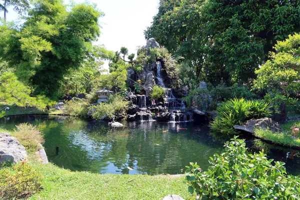 Hue Vietnam July 2020 Waterfall Pond Fish Gardens Celestial Lady — Stock Photo, Image