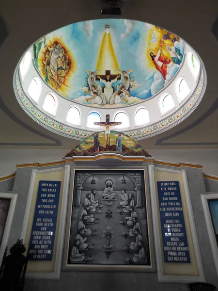 Medan Sumatra Indonesia Enero 2018 Mural Última Cena Jesús Con —  Fotos de Stock