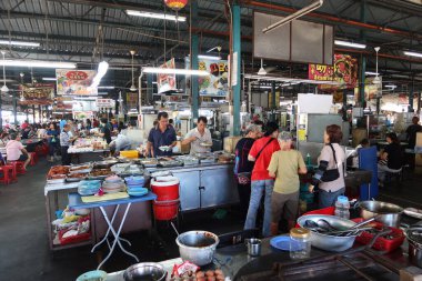 Georgetown, Penang, Malezya, 4 Ocak 2020: Georgetown, Malezya 'daki Pasar Lebuh Cecil Market' in genel manzarası.